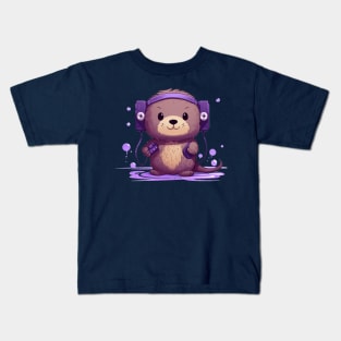 Kawaii sea otter listen music on the Purple tape cassette Kids T-Shirt